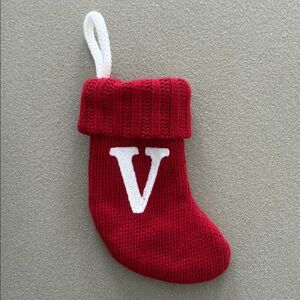 NEW Wondershop Monogram Mini Christmas Stocking Red Knit White Initial V Letter